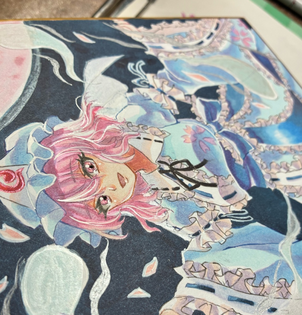 東方Project 手描きイラスト 西行寺幽々子 小色紙