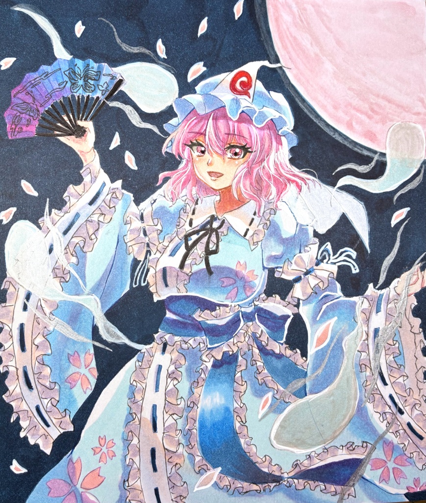 東方Project 手描きイラスト 西行寺幽々子 小色紙