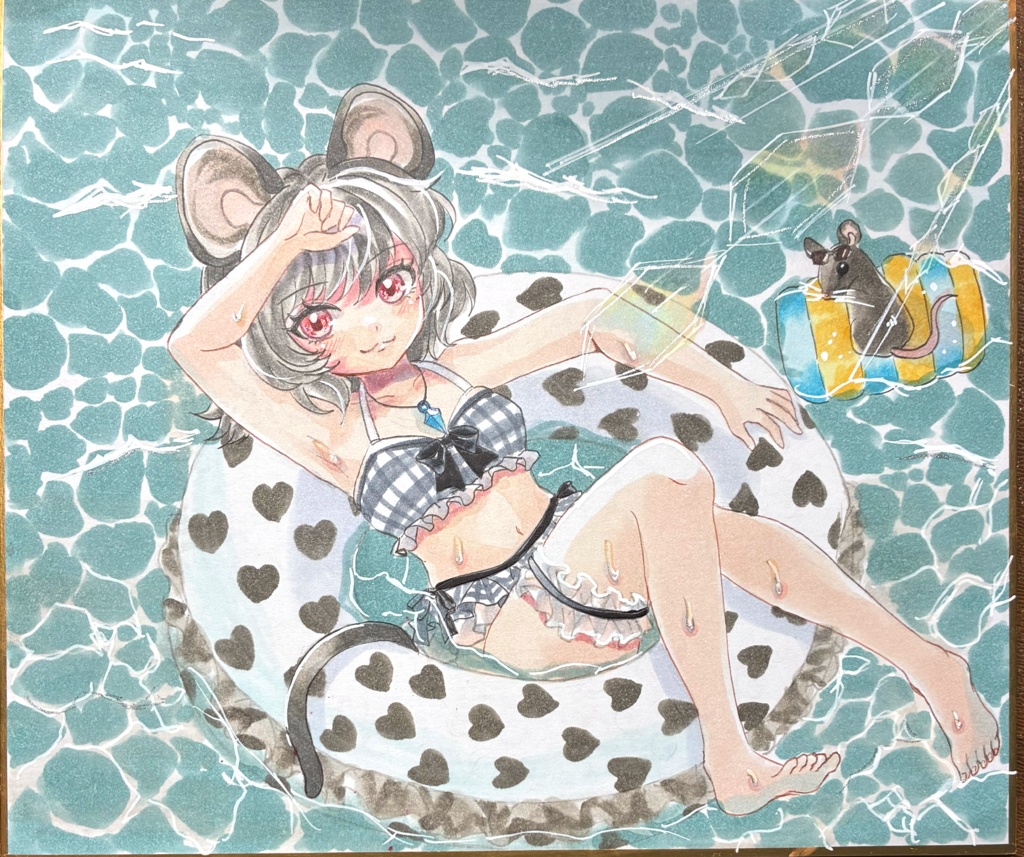 東方Project  ナズーリン 手描きイラスト 小色紙