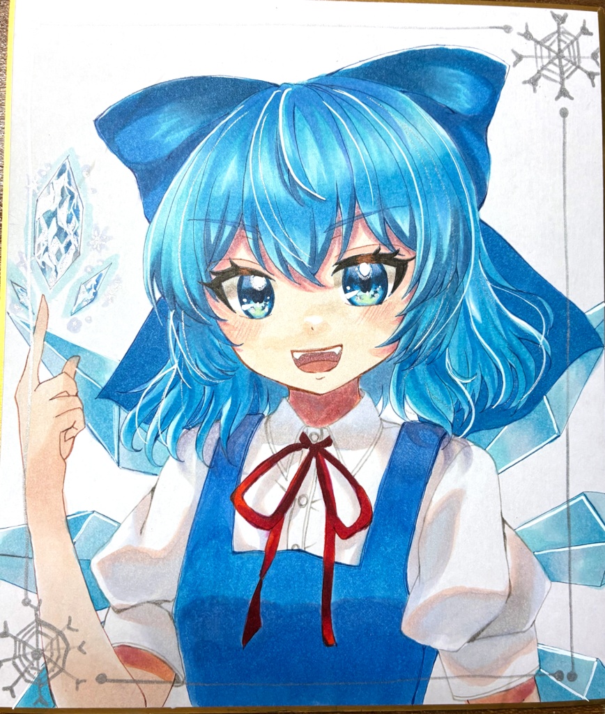 東方Project チルノ 手描きイラスト 小色紙サイズ