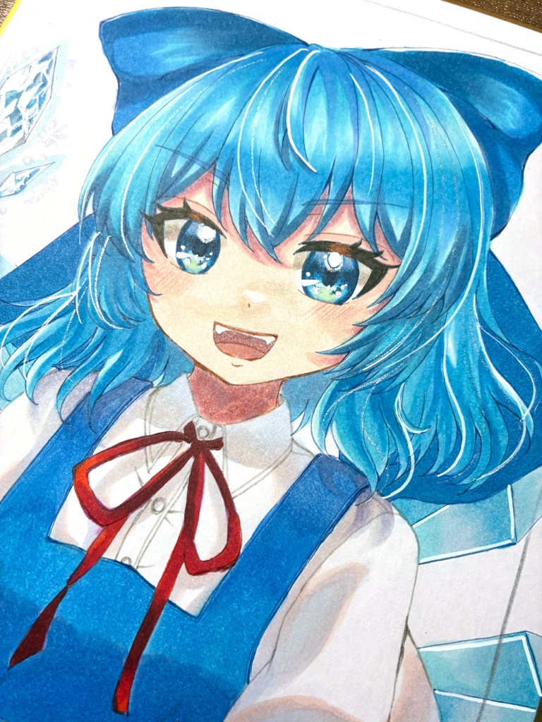 東方Project チルノ 手描きイラスト 小色紙サイズ
