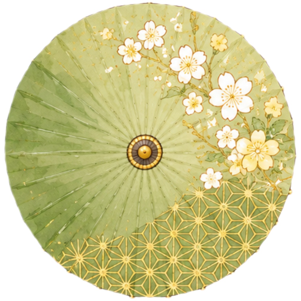 和傘クリップアート素材集|緑・黄系|Japanese Wagasa Clipart 25PNG