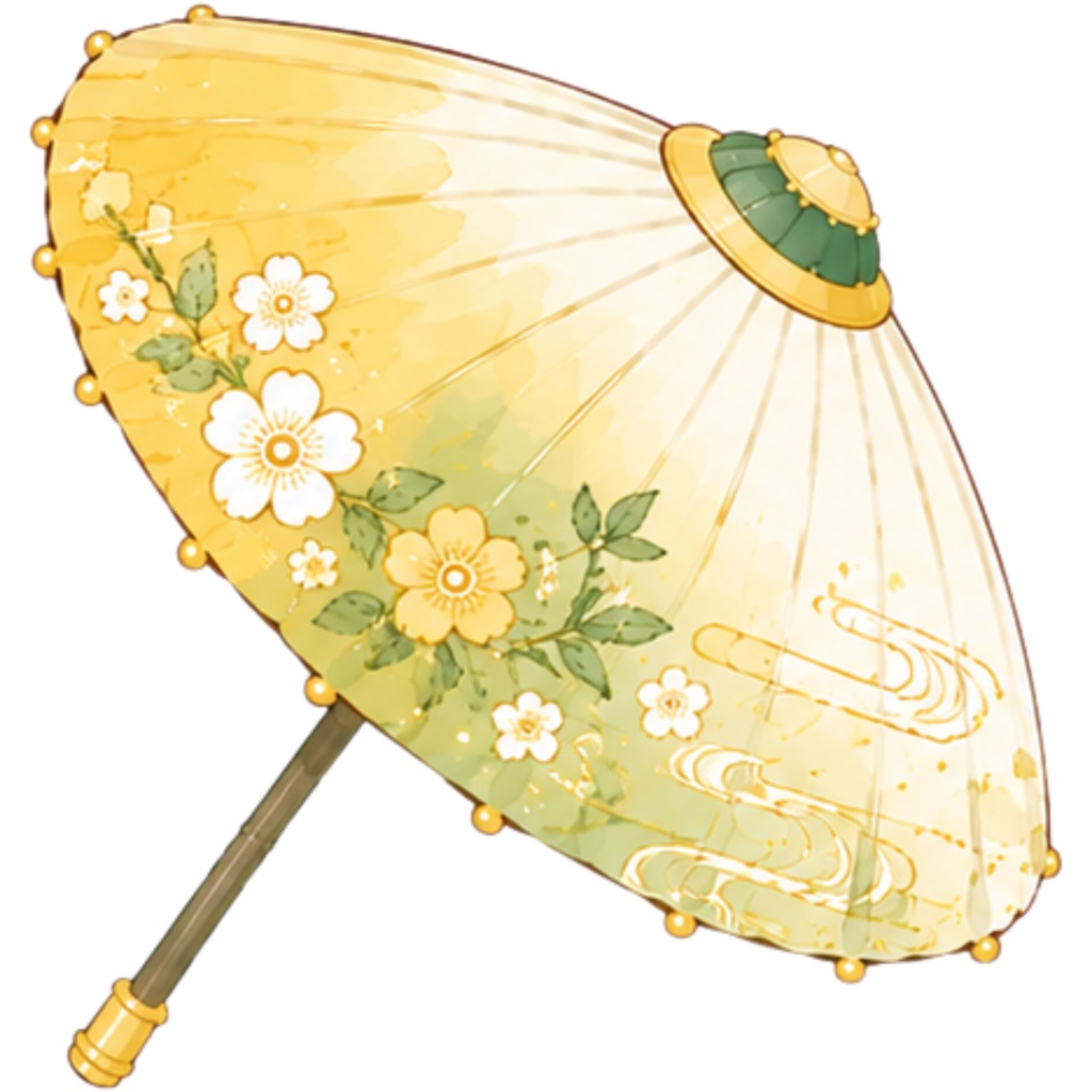 和傘クリップアート素材集|緑・黄系|Japanese Wagasa Clipart 25PNG