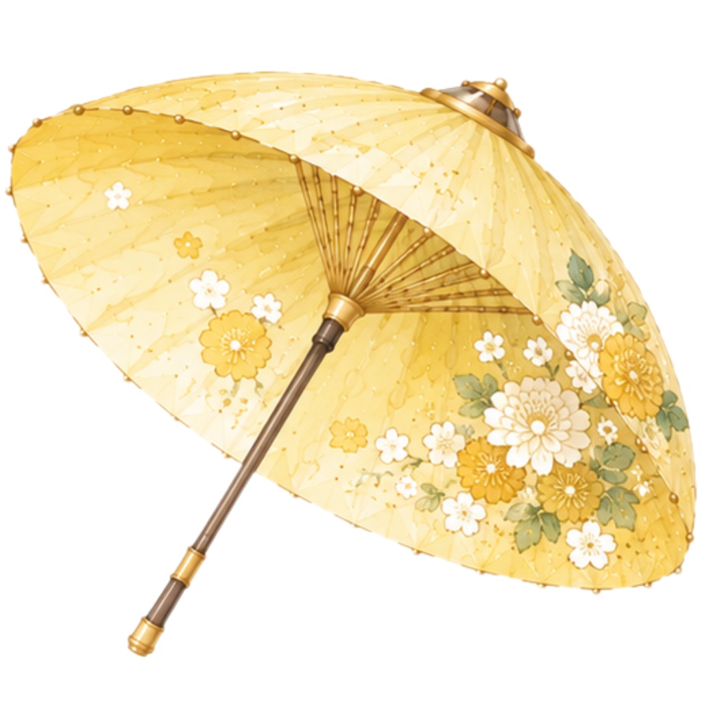 和傘クリップアート素材集|緑・黄系|Japanese Wagasa Clipart 25PNG