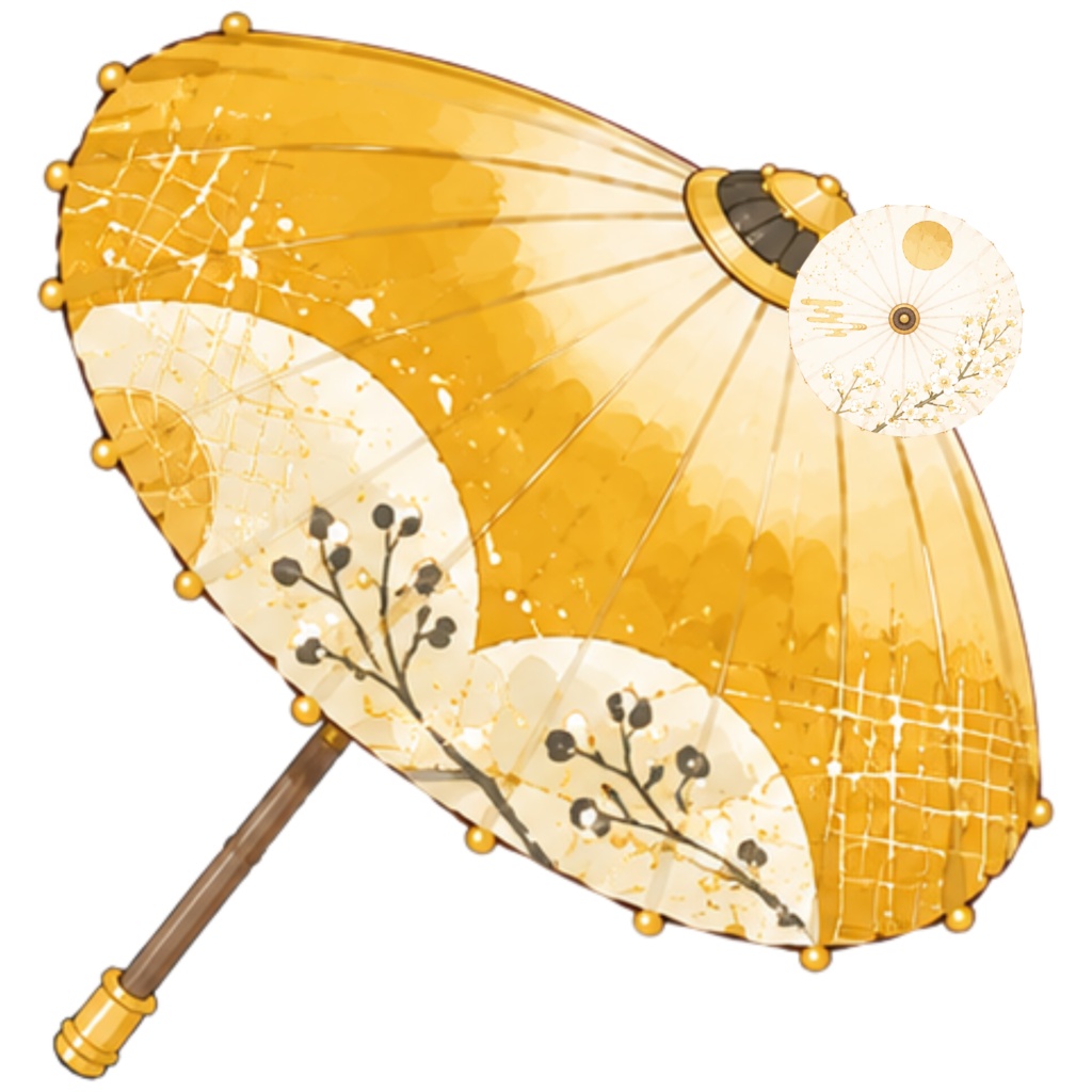 和傘クリップアート素材集|緑・黄系|Japanese Wagasa Clipart 25PNG