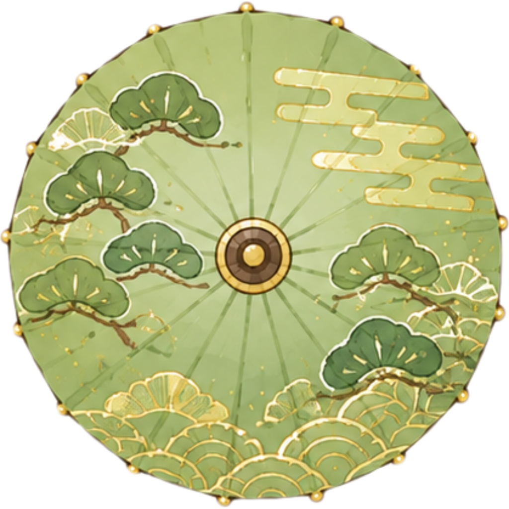和傘クリップアート素材集|緑・黄系|Japanese Wagasa Clipart 25PNG