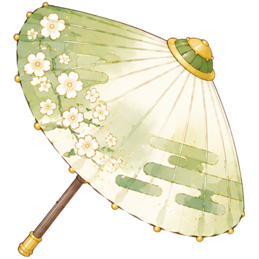 和傘クリップアート素材集|緑・黄系|Japanese Wagasa Clipart 25PNG