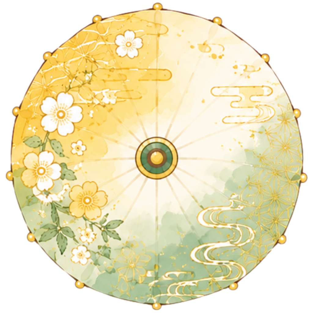 和傘クリップアート素材集|緑・黄系|Japanese Wagasa Clipart 25PNG