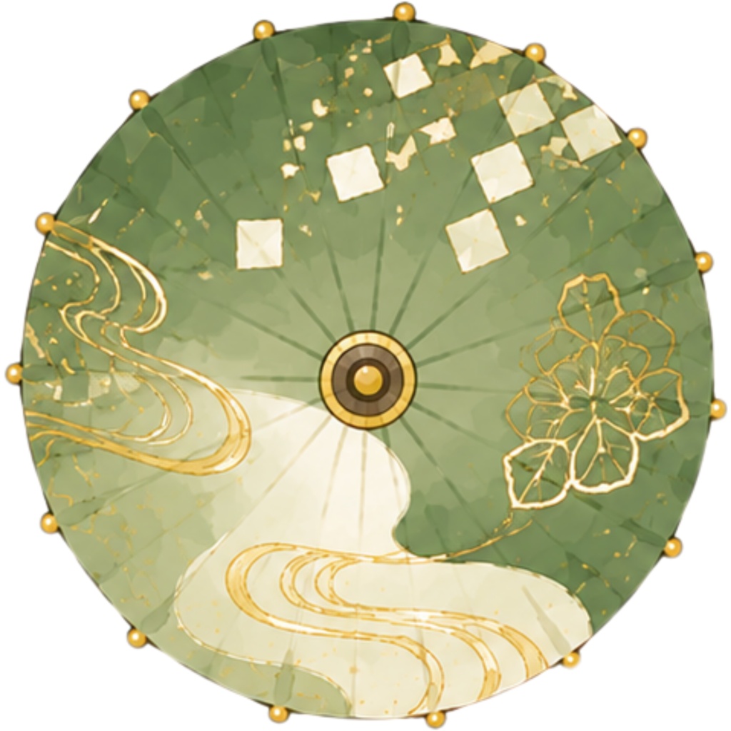 和傘クリップアート素材集|緑・黄系|Japanese Wagasa Clipart 25PNG
