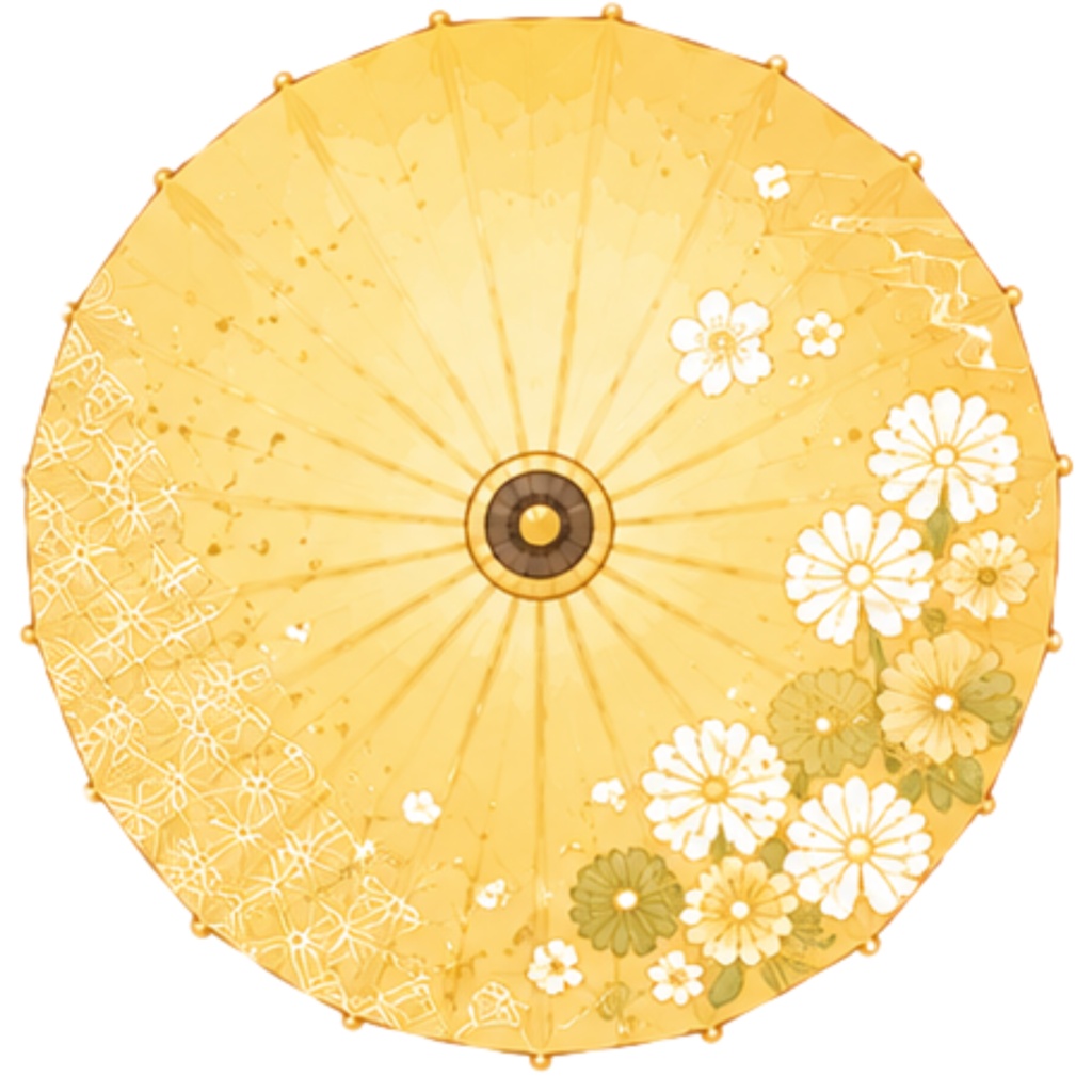 和傘クリップアート素材集|緑・黄系|Japanese Wagasa Clipart 25PNG