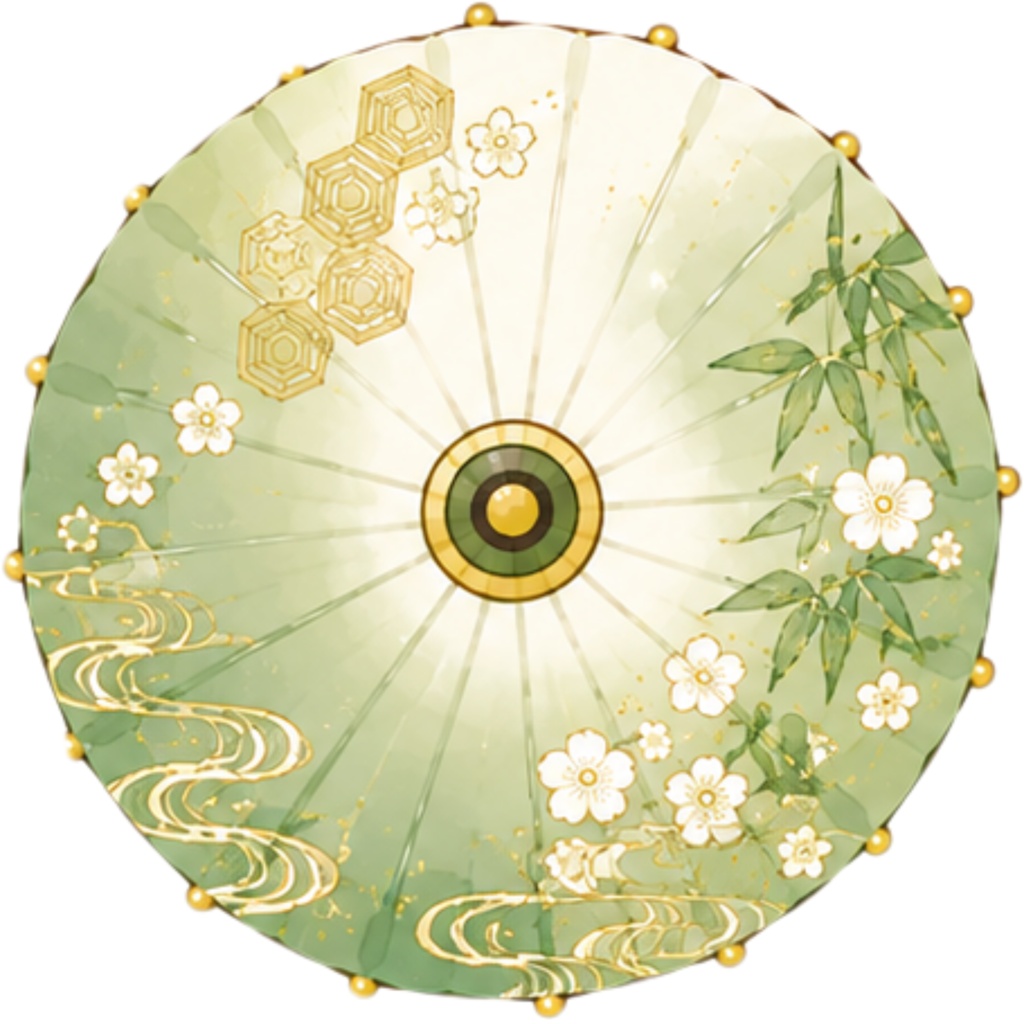 和傘クリップアート素材集|緑・黄系|Japanese Wagasa Clipart 25PNG