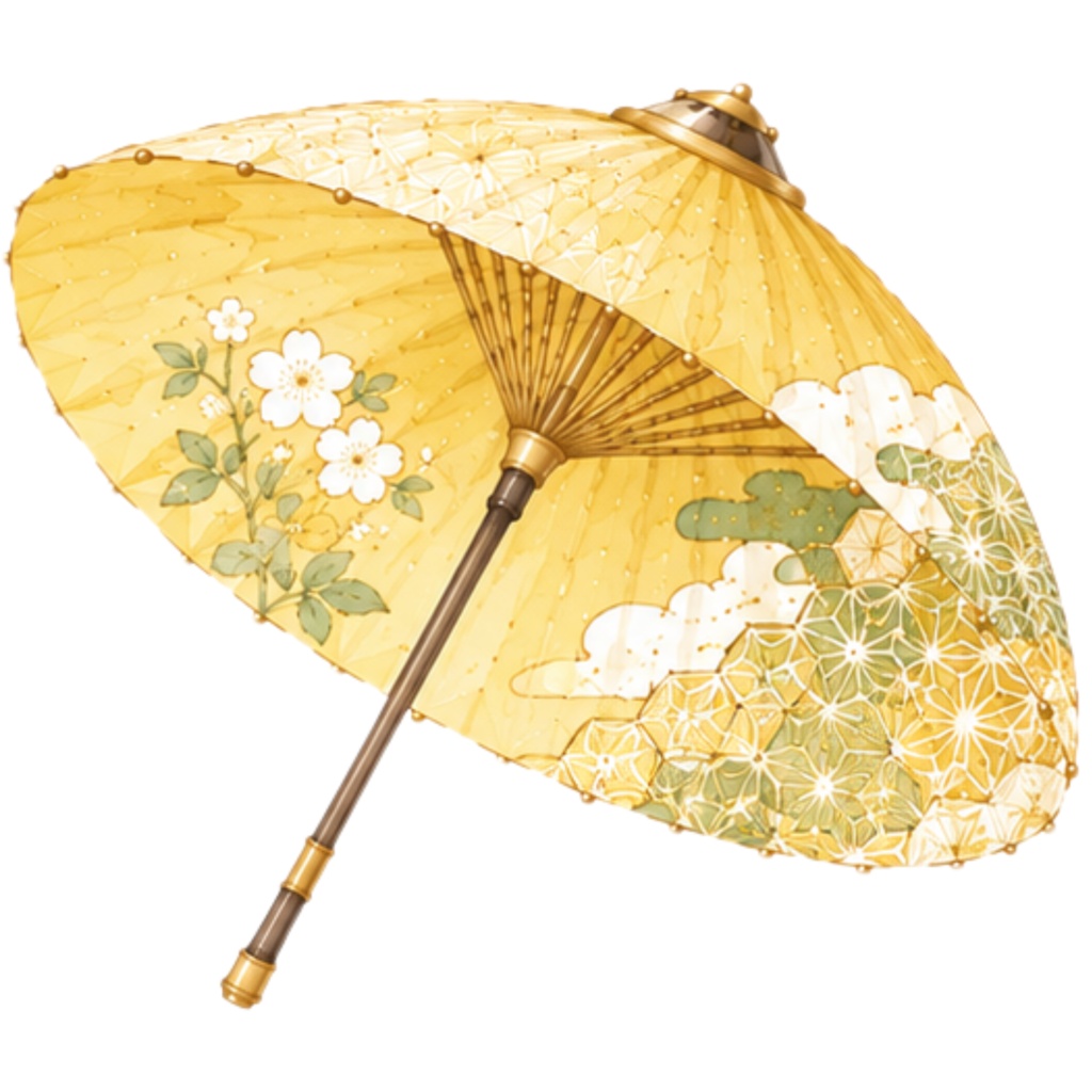 和傘クリップアート素材集|緑・黄系|Japanese Wagasa Clipart 25PNG