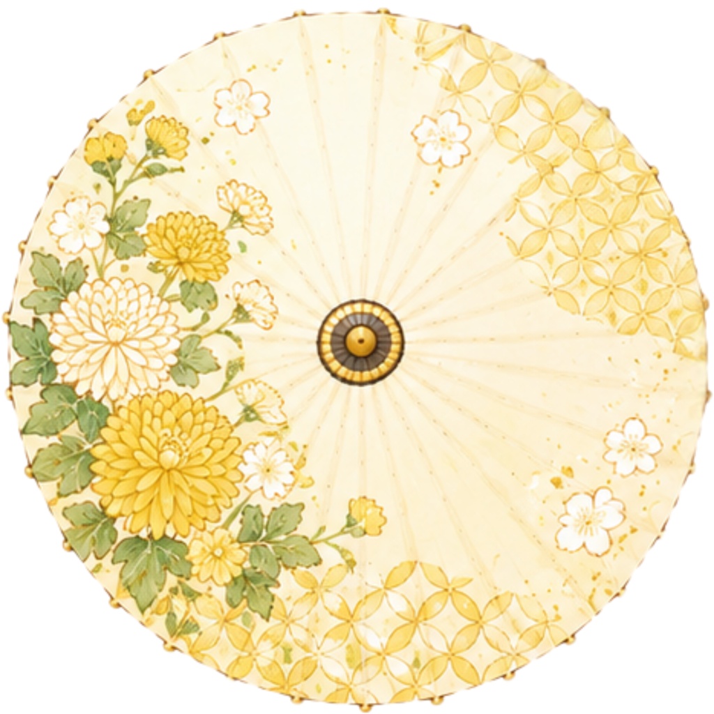 和傘クリップアート素材集|緑・黄系|Japanese Wagasa Clipart 25PNG