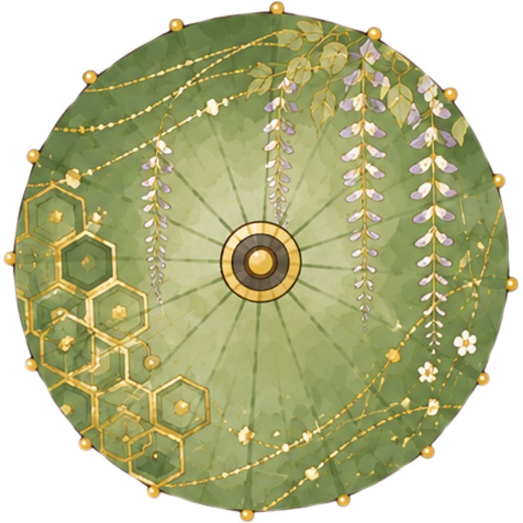 和傘クリップアート素材集|緑・黄系|Japanese Wagasa Clipart 25PNG