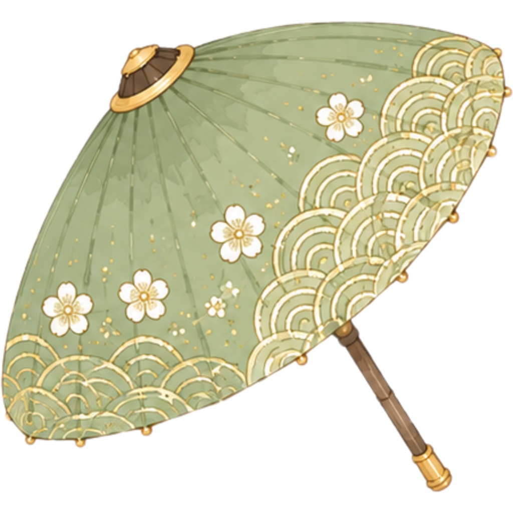 和傘クリップアート素材集|緑・黄系|Japanese Wagasa Clipart 25PNG