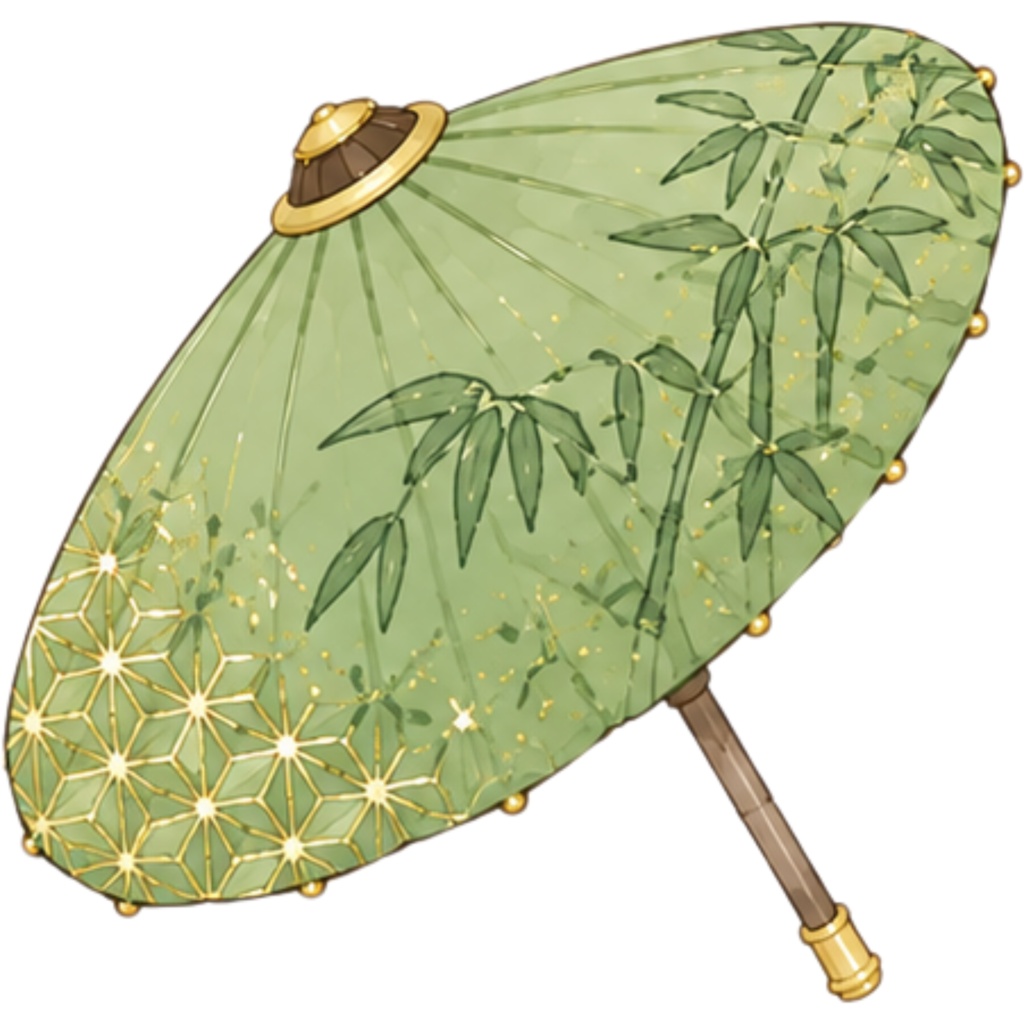 和傘クリップアート素材集|緑・黄系|Japanese Wagasa Clipart 25PNG