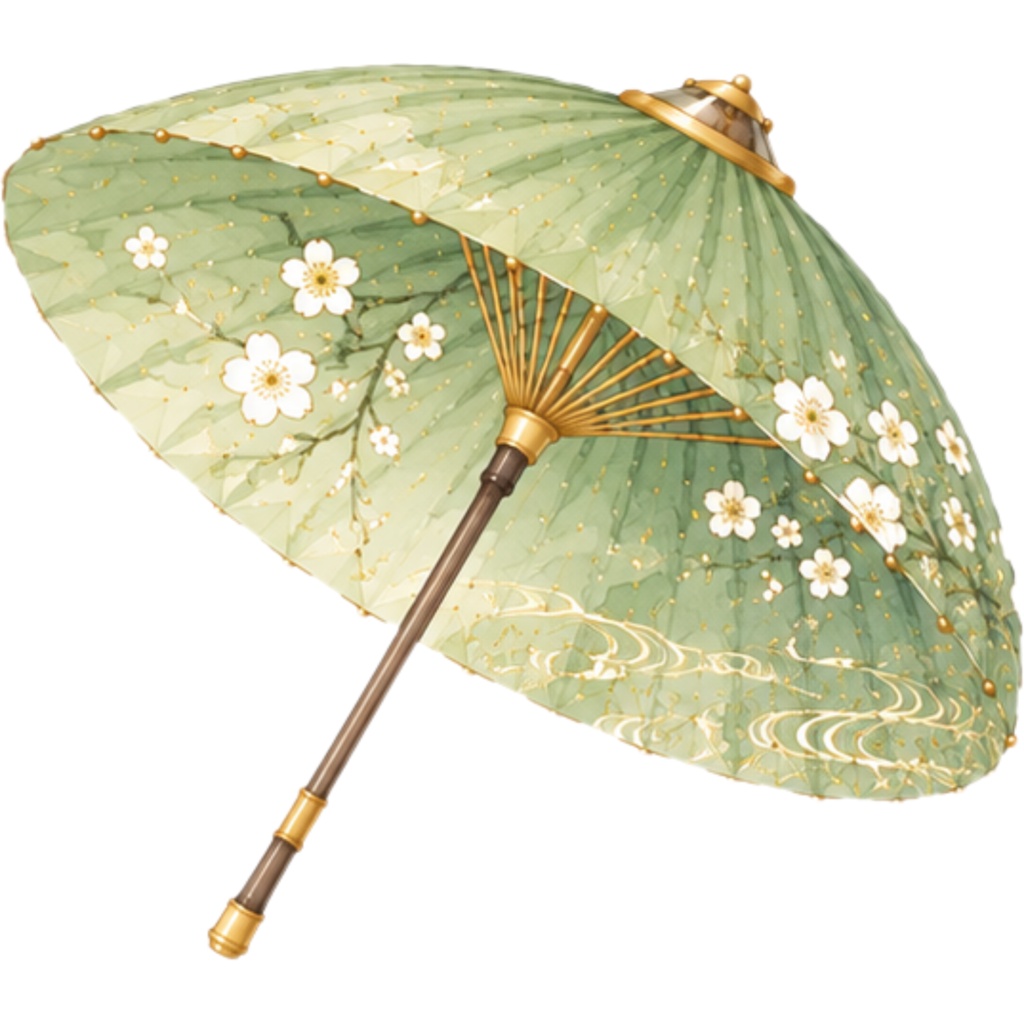 和傘クリップアート素材集|緑・黄系|Japanese Wagasa Clipart 25PNG