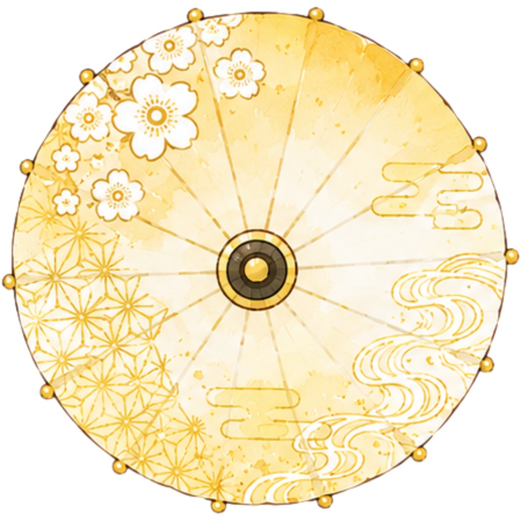 和傘クリップアート素材集|緑・黄系|Japanese Wagasa Clipart 25PNG