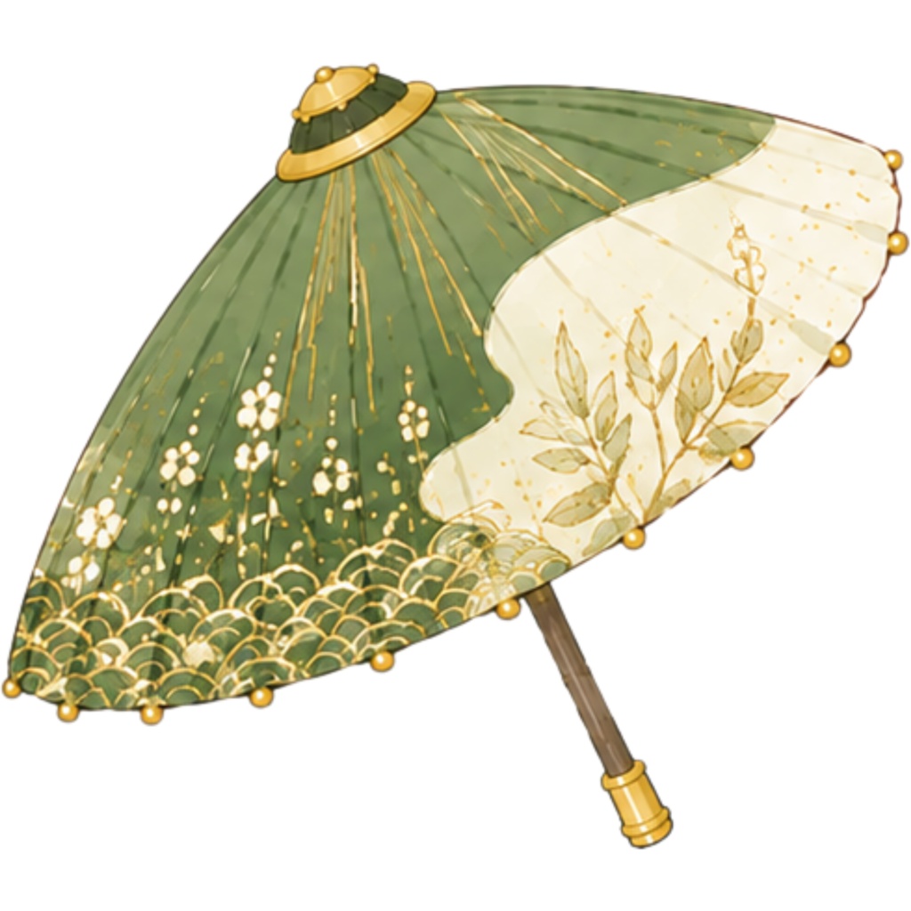 和傘クリップアート素材集|緑・黄系|Japanese Wagasa Clipart 25PNG