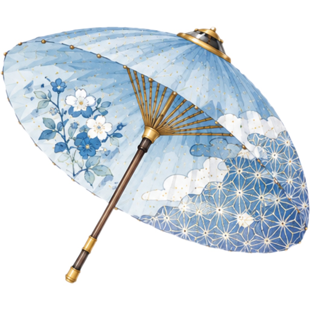 和傘クリップアート素材集|青系|Japanese Wagasa Clipart 25PNG