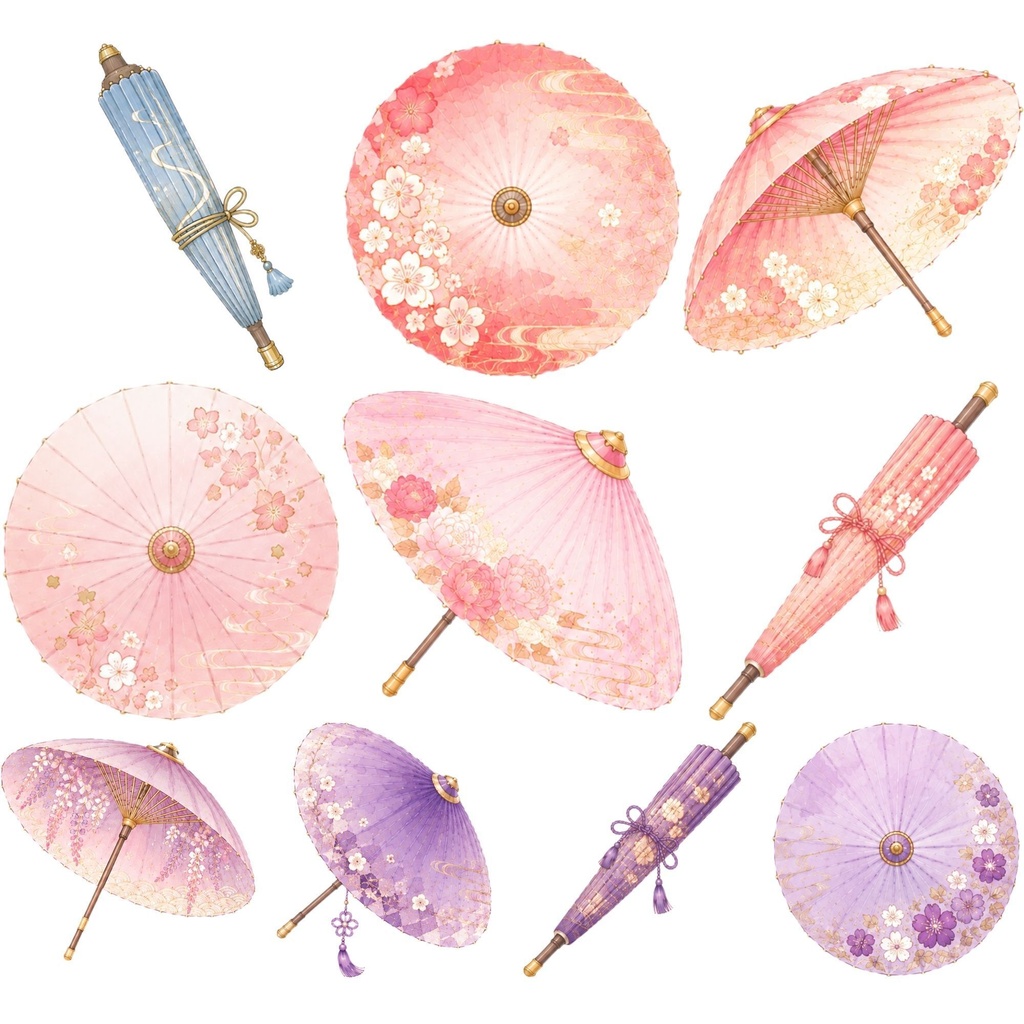 和傘クリップアート素材集|Colorfull|Japanese Wagasa Clipart 35PNG