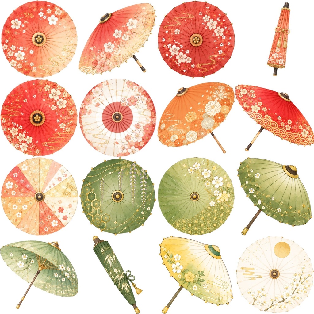 和傘クリップアート素材集|Colorfull|Japanese Wagasa Clipart 35PNG