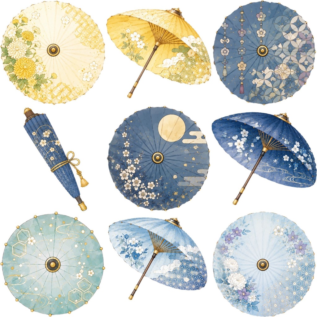 和傘クリップアート素材集|Colorfull|Japanese Wagasa Clipart 35PNG