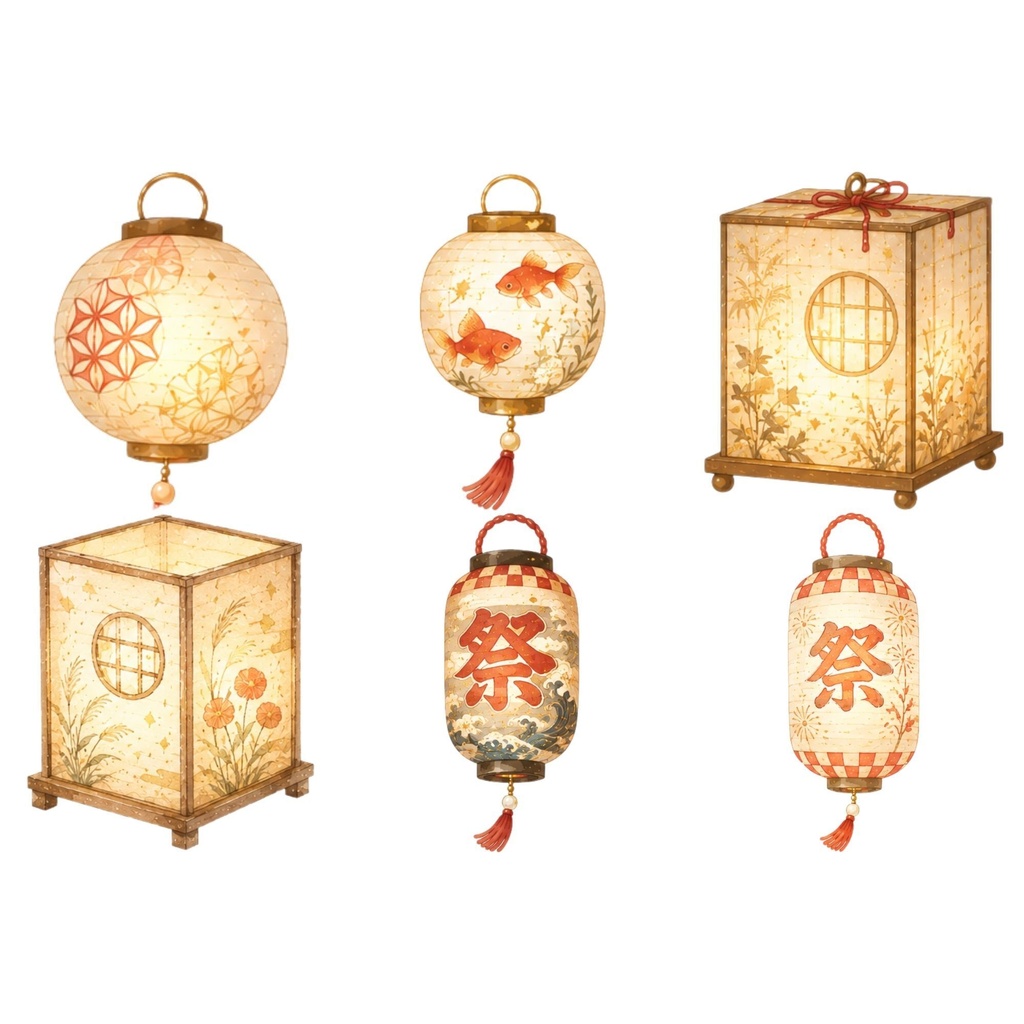 和紙提灯クリップアート|Japanese Paper Latern Clipart 15PNG