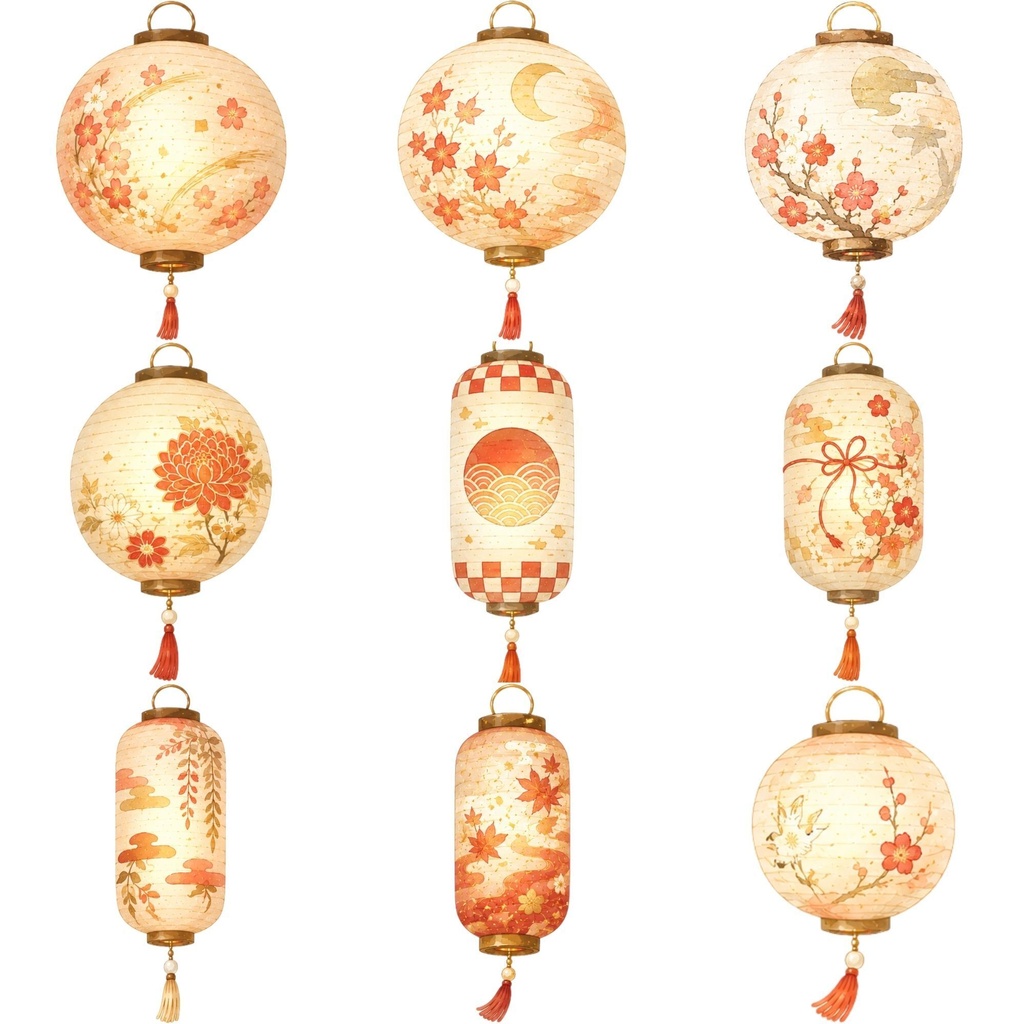 和紙提灯クリップアート|Japanese Paper Latern Clipart 15PNG