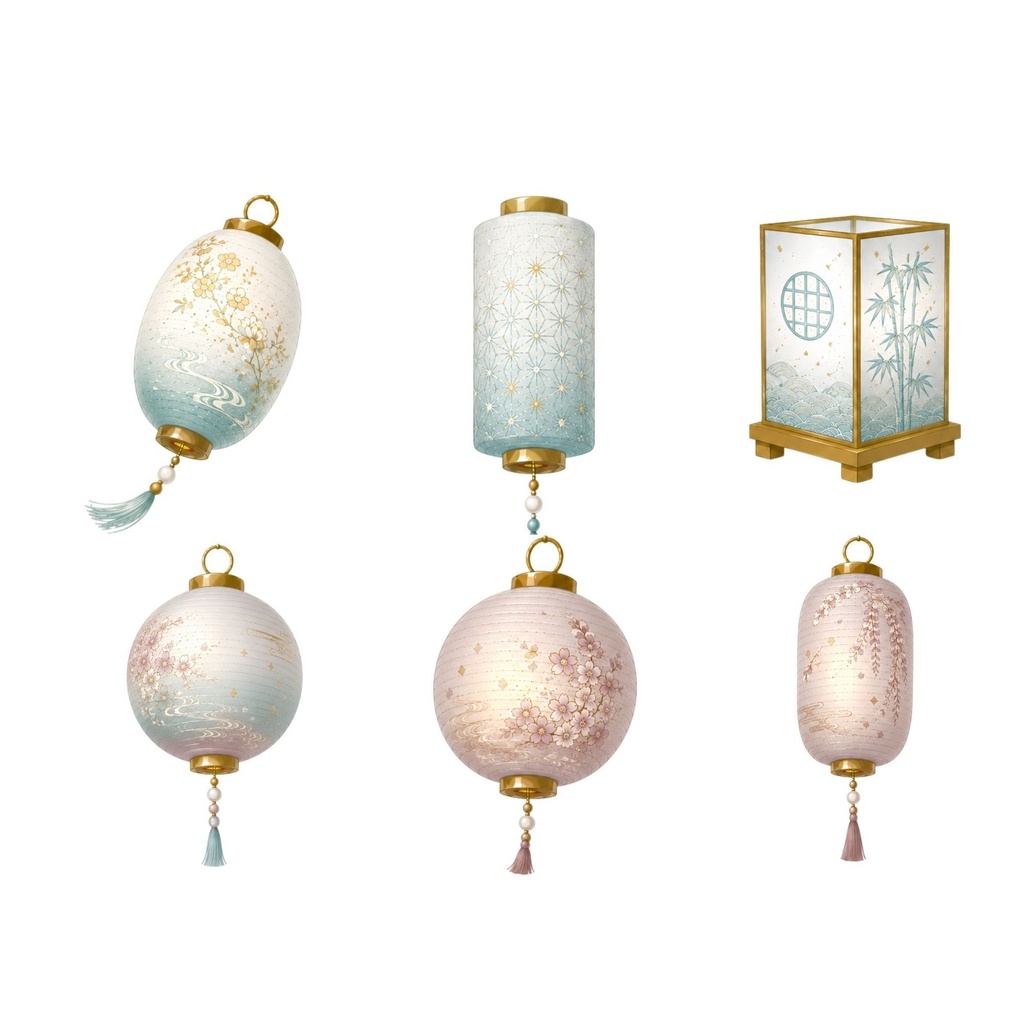 和紙提灯クリップアート| 青系|Japanese Paper Latern Clipart 15PNG