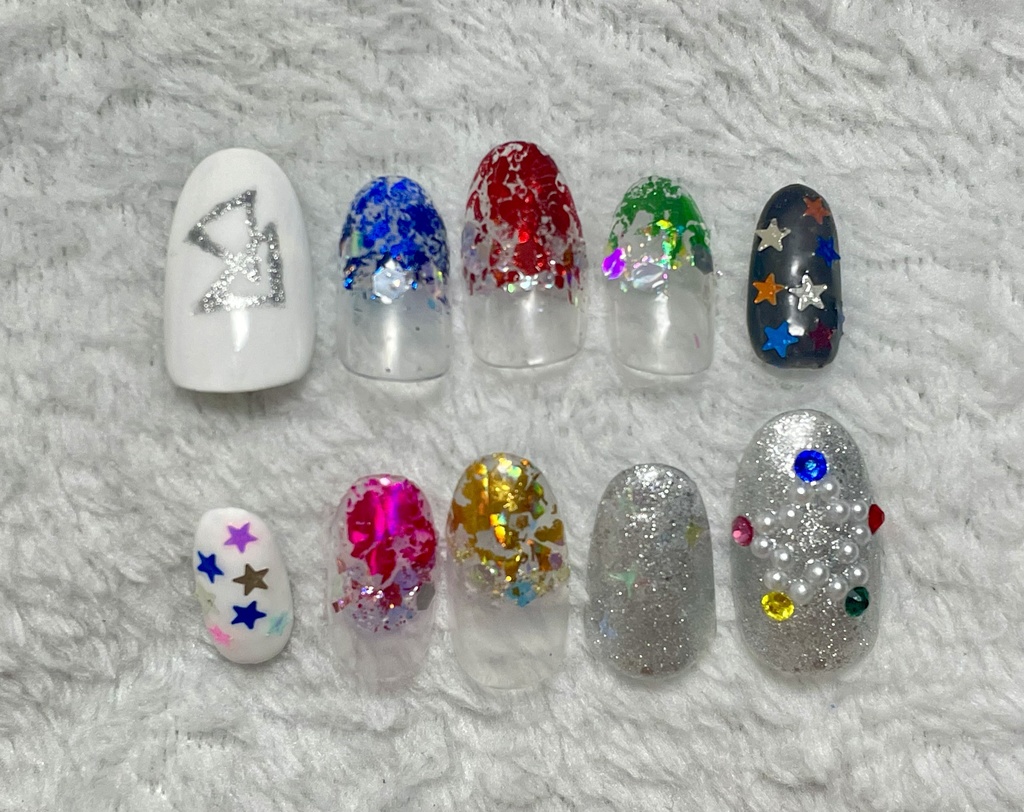 ☝🏻★💙❤️💚🩷💛箱推しネイルチップ