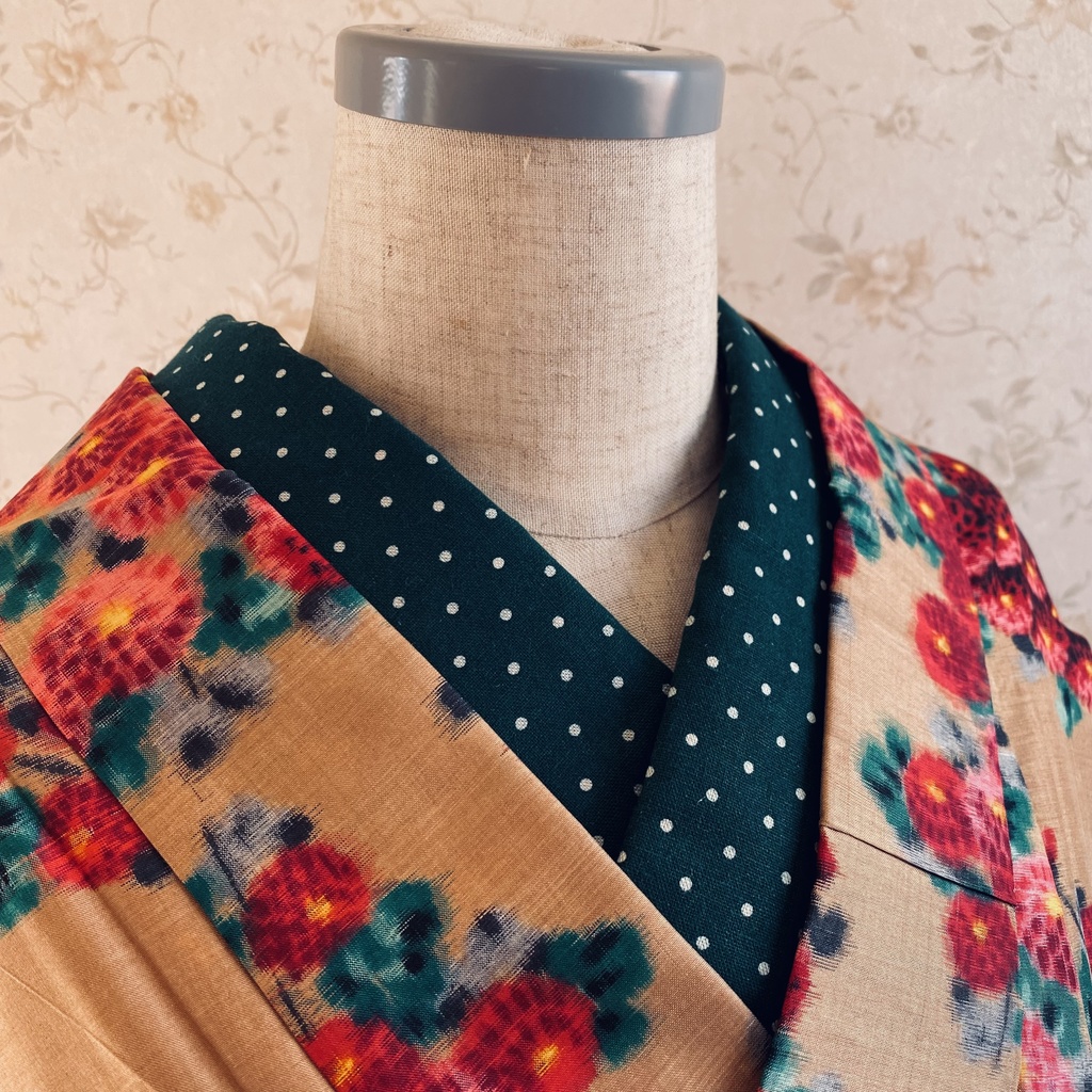 クロスステッチ風ローズ3way半衿:ホワイト