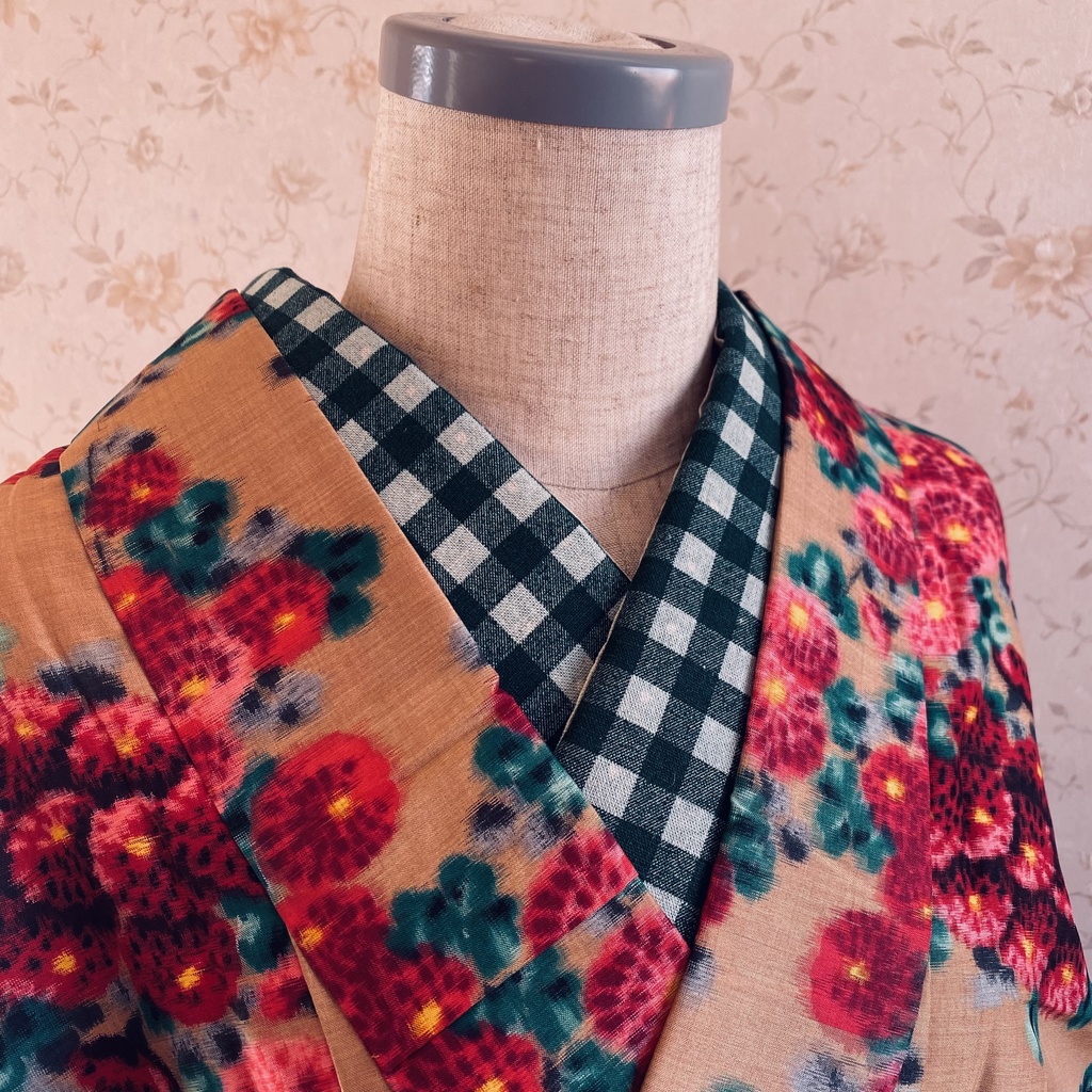 クロスステッチ風ローズ3way半衿:ホワイト