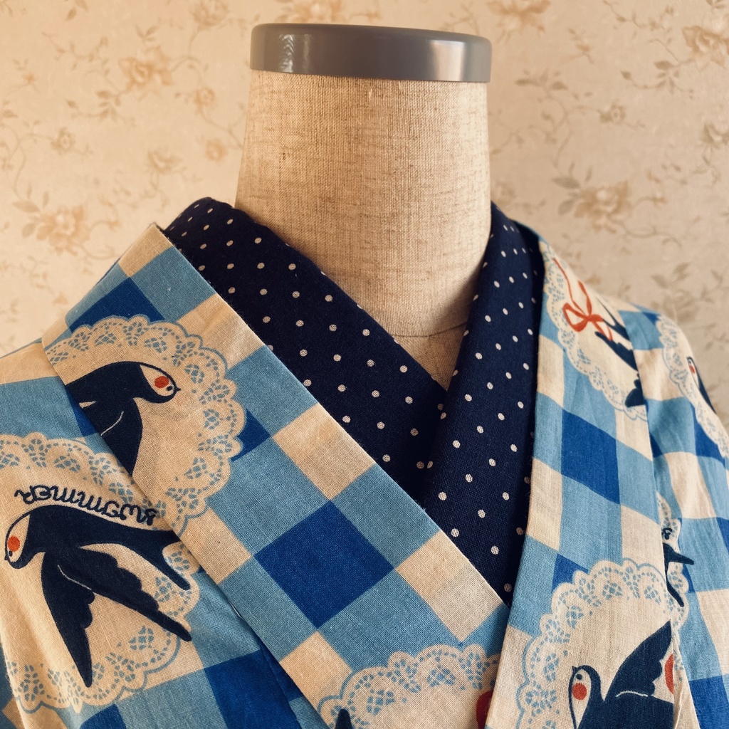 リス柄 3way 半衿 ブルー