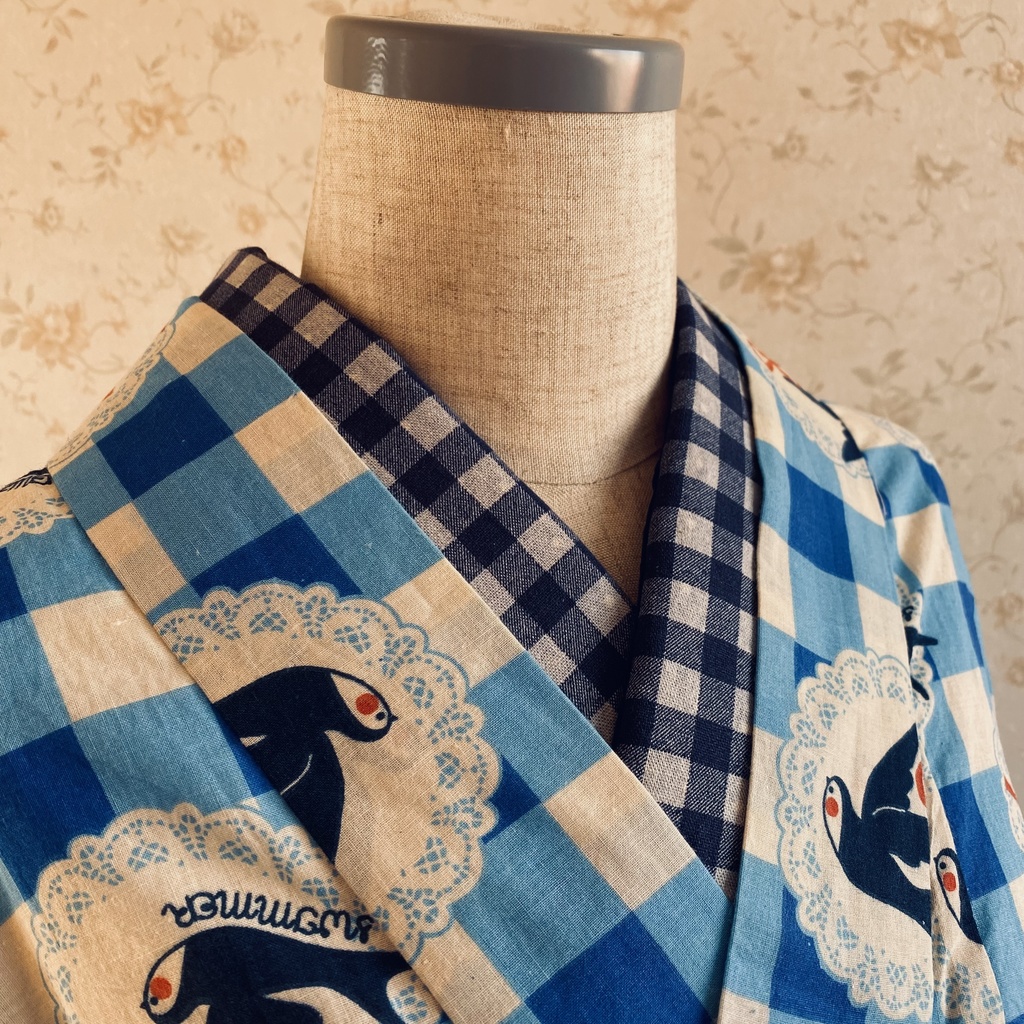 リス柄 3way 半衿 ブルー