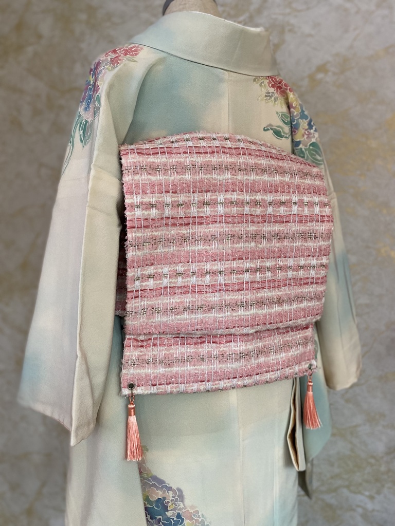 ツイード作り帯　ピンク