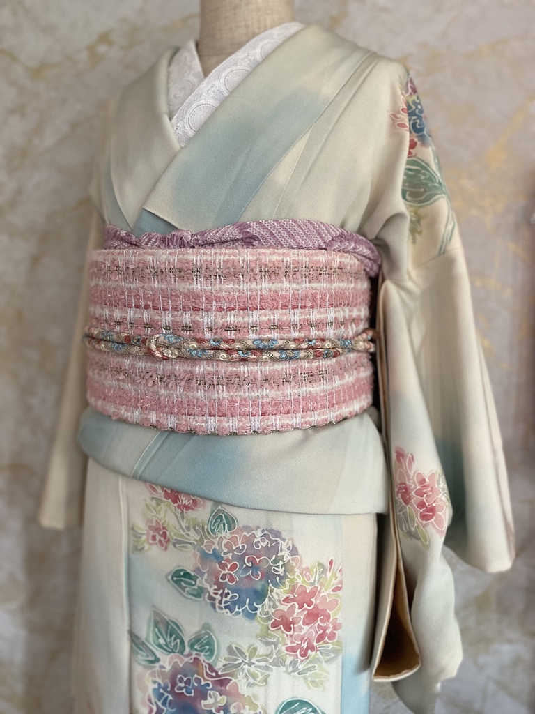 ツイード作り帯 ピンク