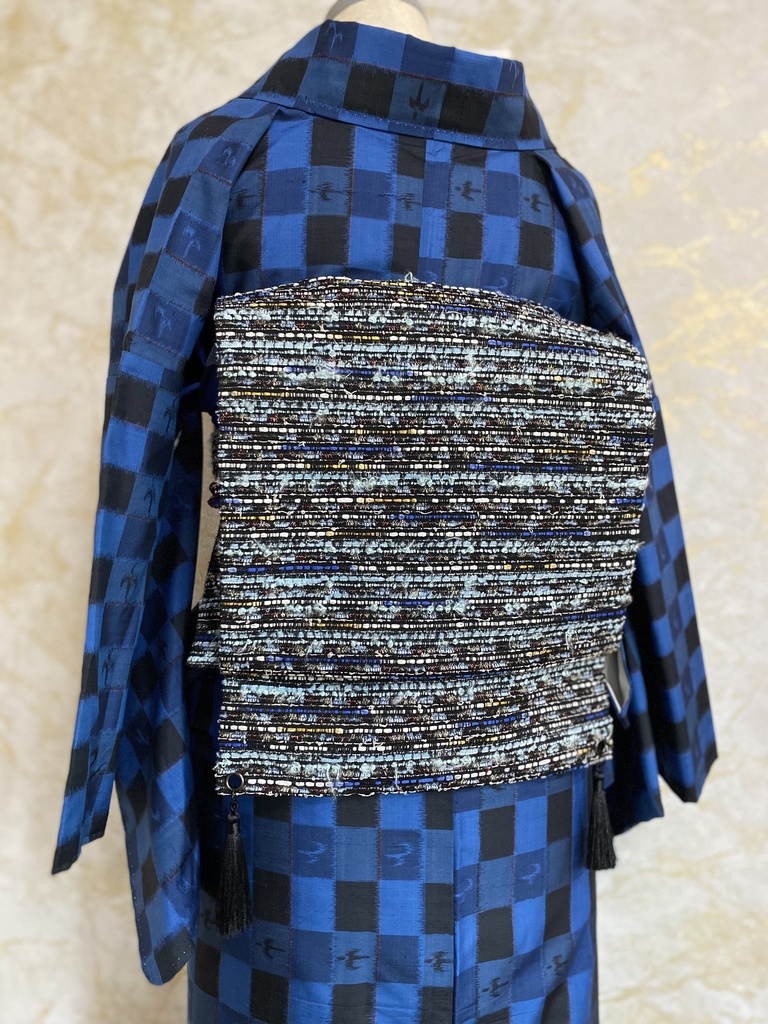 ツイード作り帯 ブルーブラック