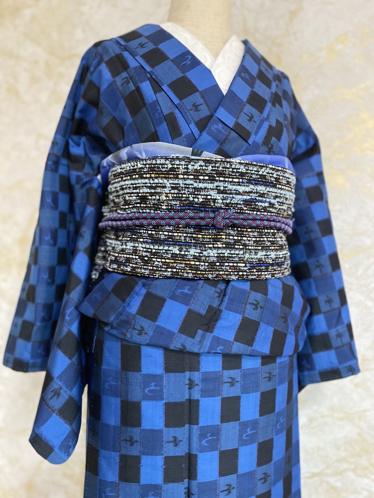 ツイード作り帯 ブルーブラック