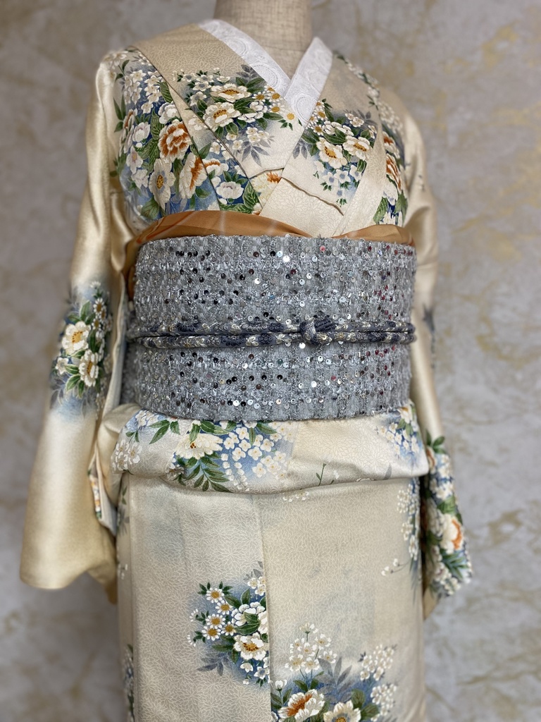 ツイード作り帯　シルバースパンコール