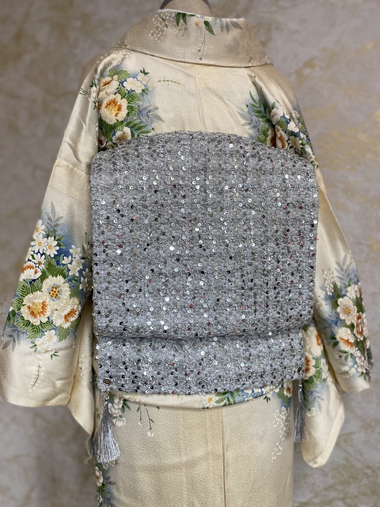 ツイード作り帯 シルバースパンコール