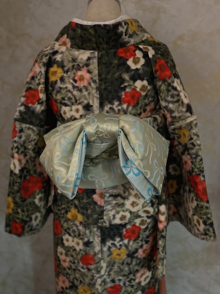 リバーシブル半幅帯 リボン/ライトブルー