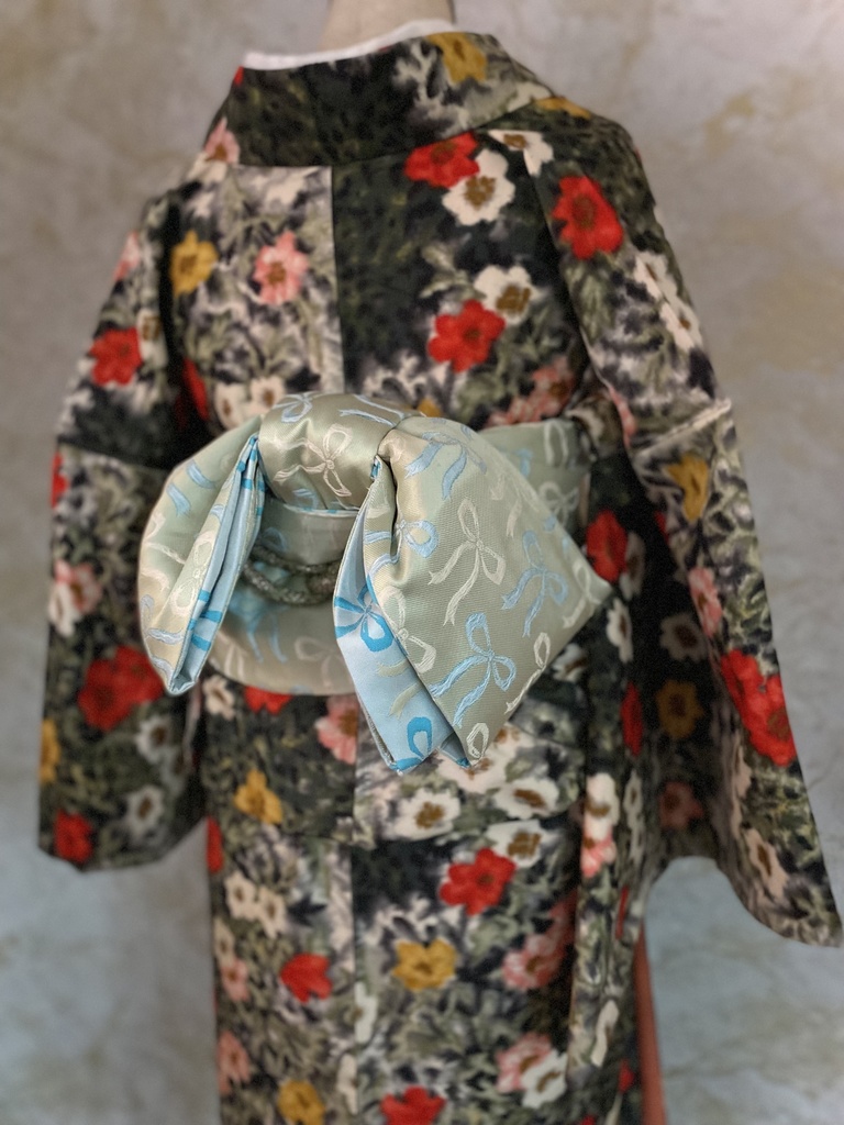 リバーシブル半幅帯 リボン/ライトブルー