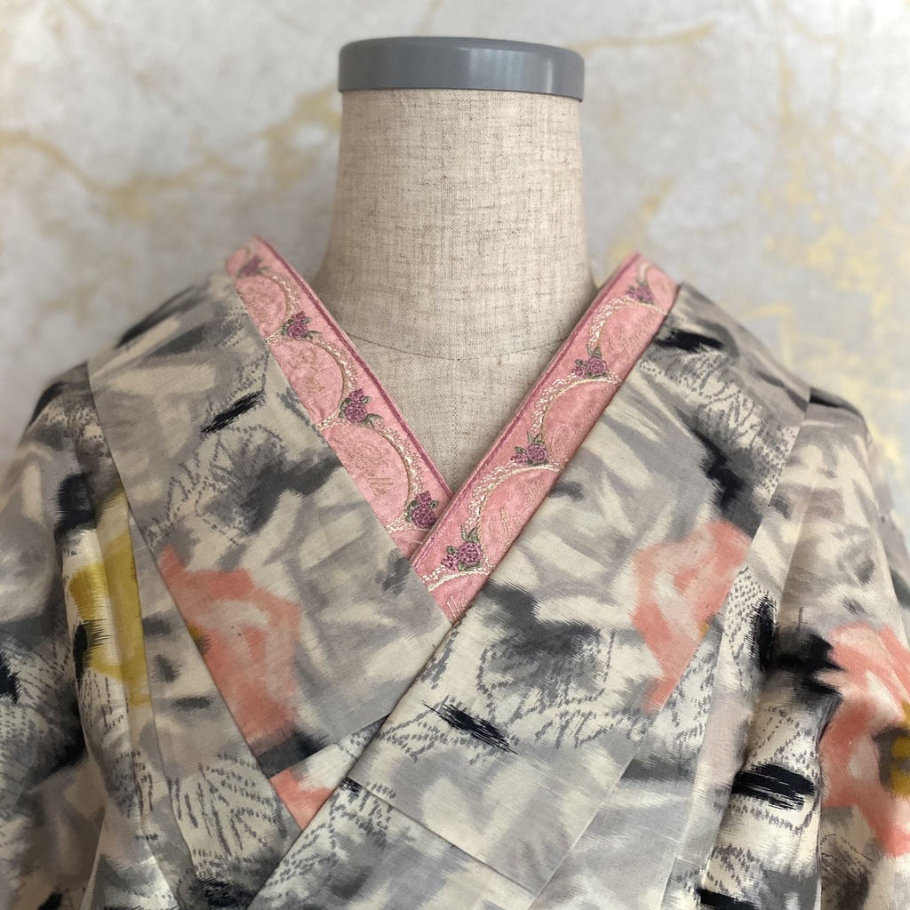 3way半衿 フレーム柄:ピンク