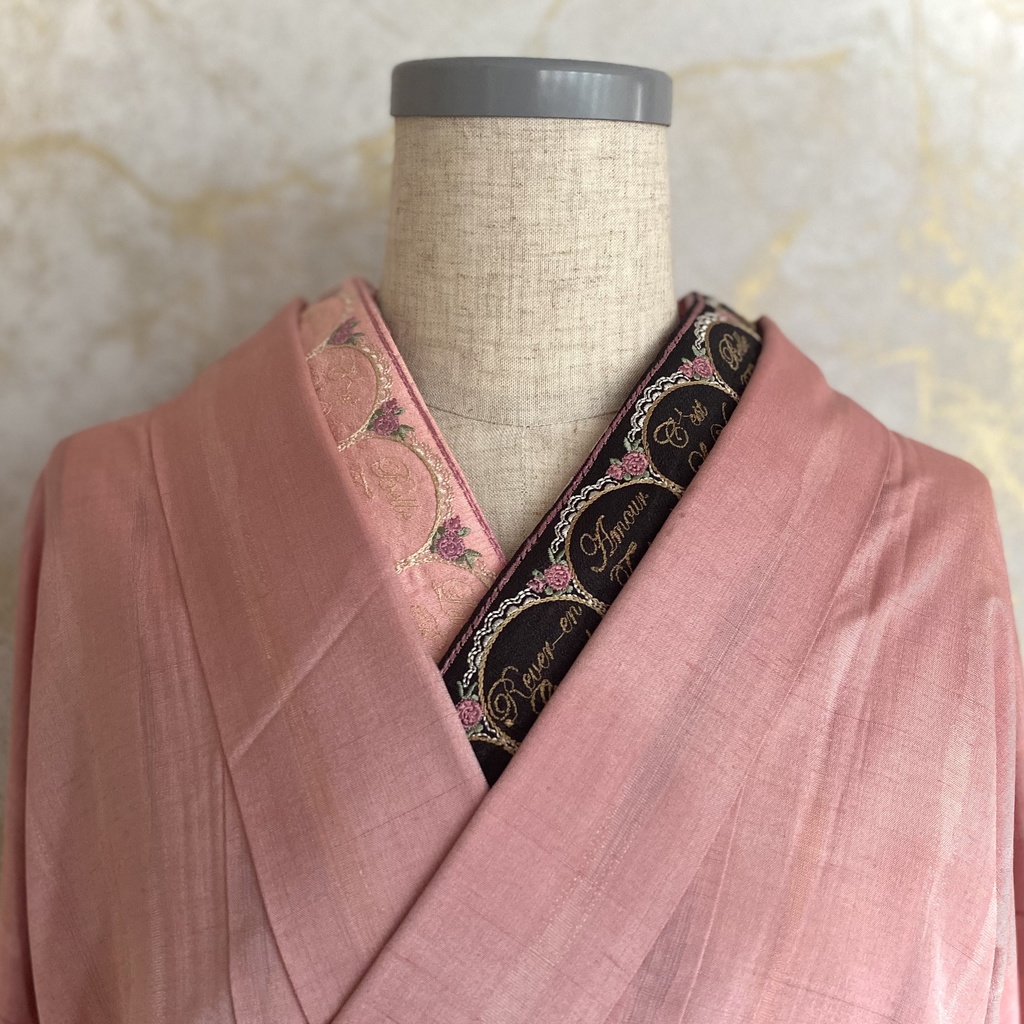 3way半衿　フレーム柄:ブラックピンク