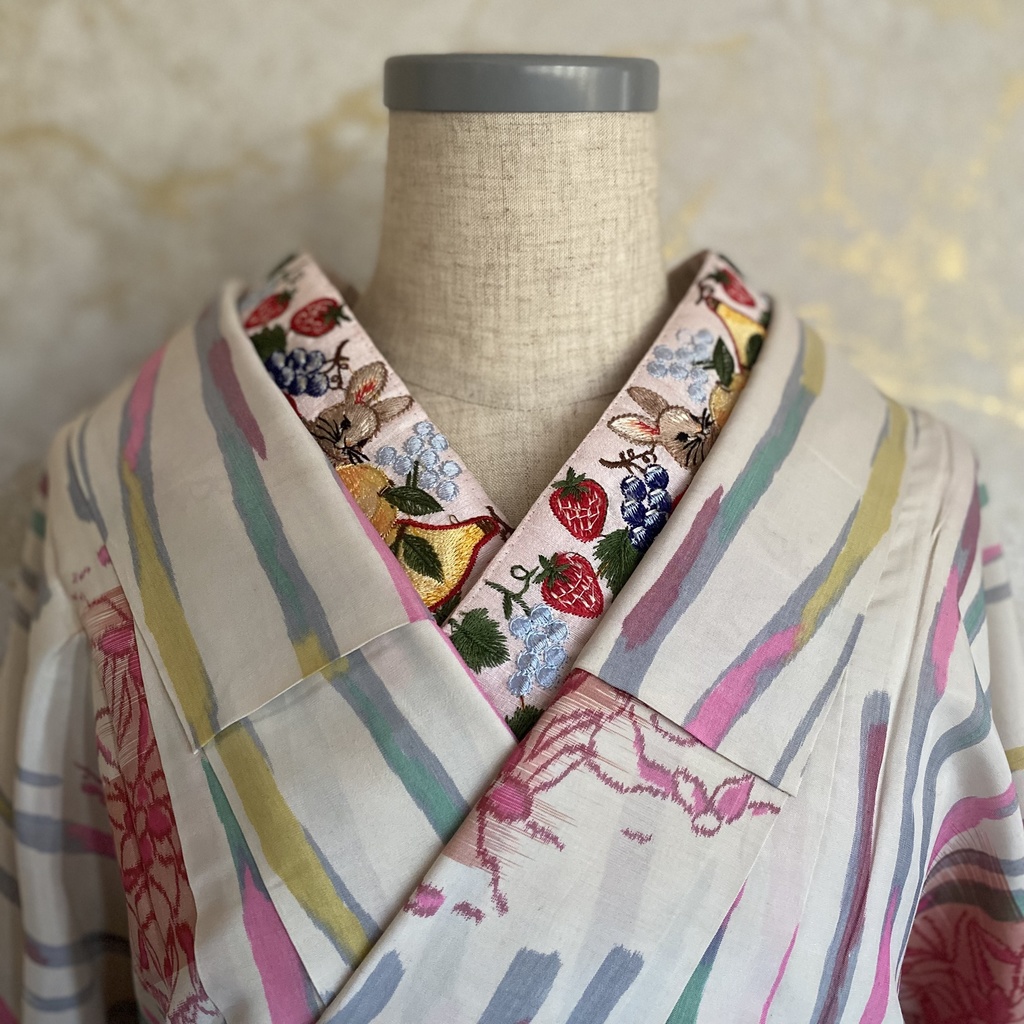 3way半衿　ウサギ柄:ピンク