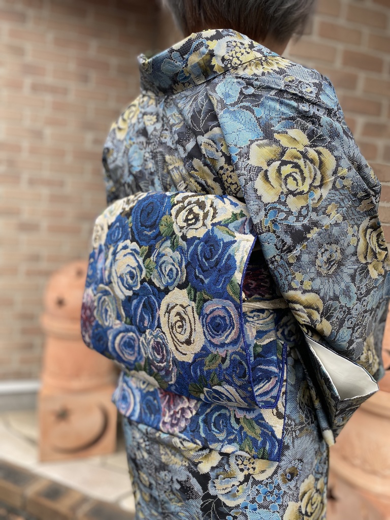 ゴブラン兵児帯　青薔薇