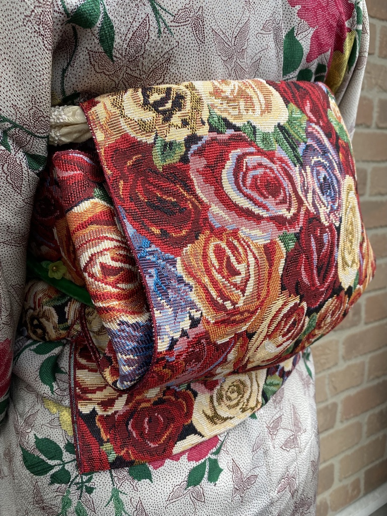 ゴブラン兵児帯　ローズ:赤薔薇