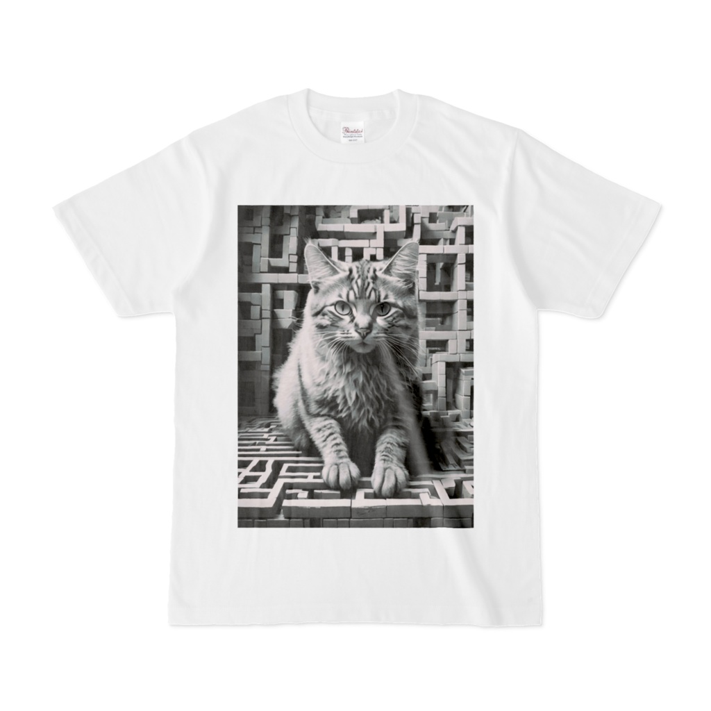 ペンシルアート風_デザインTシャツ Cat lost in a maze