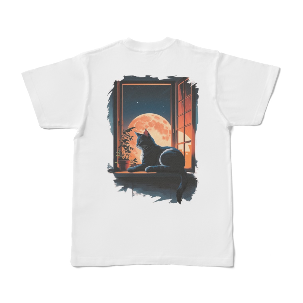 バックプリントTシャツ_月夜に佇む猫